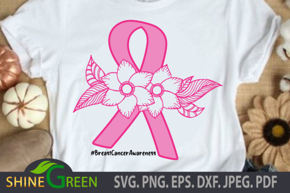 Breast Cancer SVG Floral - Flower Ribbon Graphics for Crafts