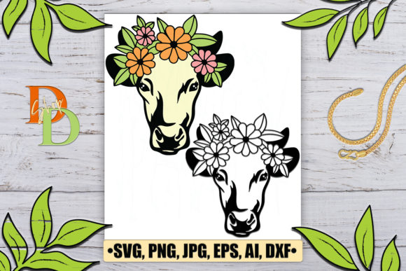 Cow Floral Wreath Flower Graphics for Crafts and Design