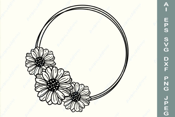 Daisy Wreath, Floral Wreath Graphics for Crafts