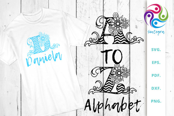 Floral Chevron Alphabet, Letter a to Z for Graphics and Crafts