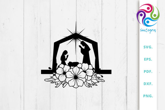 Floral Christmas Nativity Svg File for Graphics and Crafts