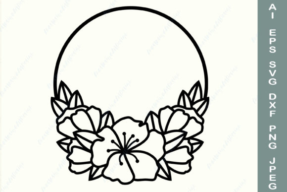 Floral Circle Frame Monogram Border for Graphics and Crafts