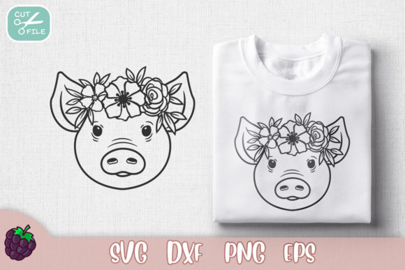 Floral Crown Cute Pig Graphics for Crafts and Branding