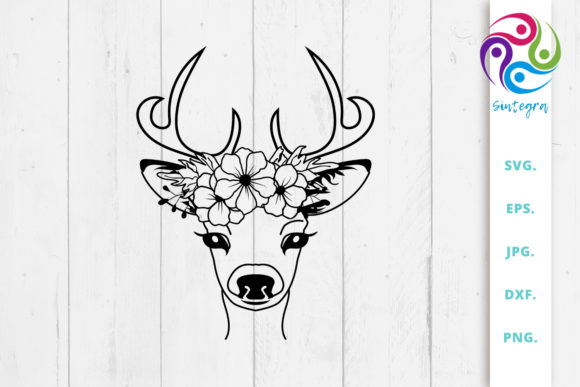 Floral Deer with Antlers: A Versatile Graphics and Crafts Asset