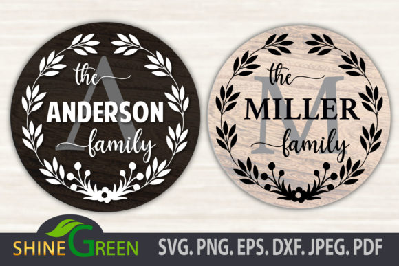 Floral Family Monogram Frame Round Sign Graphics for Crafts