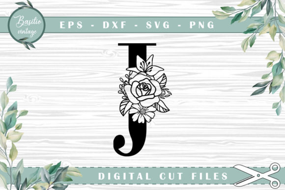 Floral Letter J Alphabet Cutting Files for Graphics and Crafts