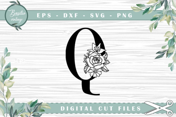 Floral Letter Q Alphabet Cutting Files for Graphics and Crafts