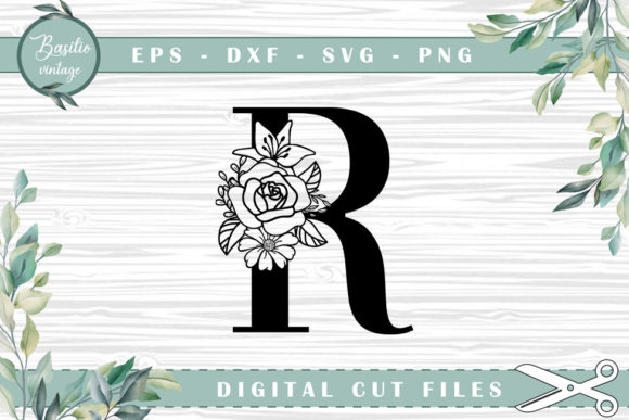 Floral Letter R Alphabet Cutting Files for Graphics and Crafts