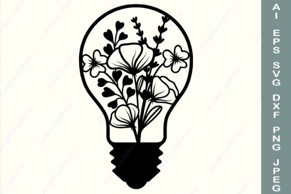 Floral Lightbulb, Wildflowers Graphics for Crafts