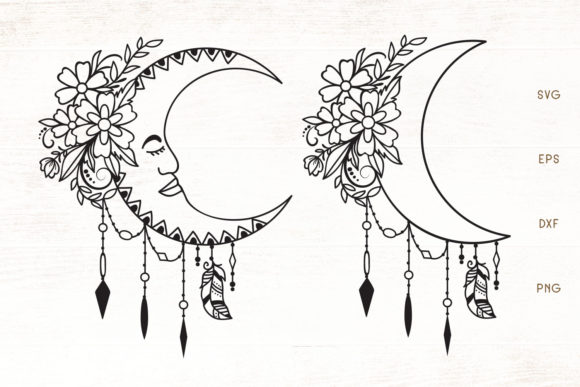 Floral Moon SVG - Moon with Flowers for Graphics and Crafts