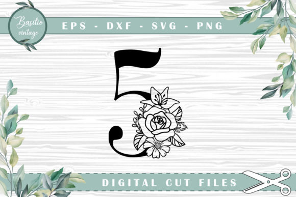 Floral Number 5 Cutting Files for Graphics and Crafts