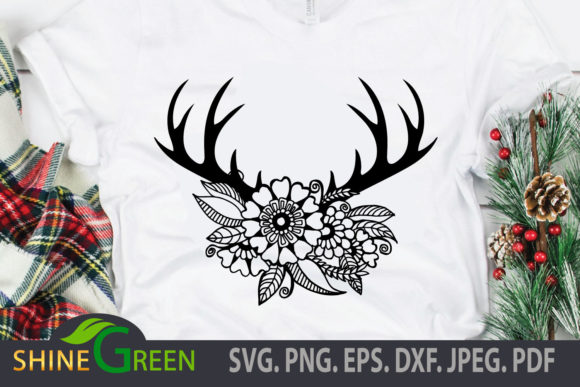 Floral Reindeer SVG Christmas, Flower Graphics for Crafts
