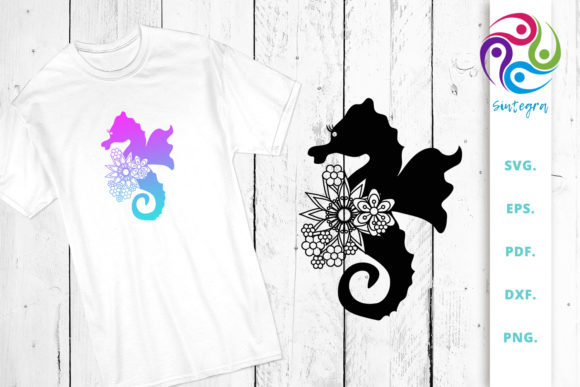 Floral SeaHorse Graphics for Crafts and Design