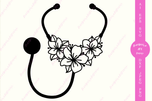 Floral Stethoscope Medical Clipart for Graphics and Crafts