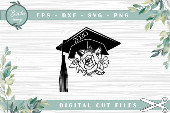 Graduation Hat Floral Cutting Files for Graphics and Crafts