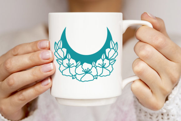 Moon Monogram Floral Moon Clipart for Graphics and Crafts