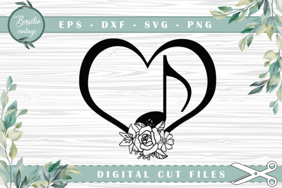 Music Note Heart Floral Cutting Files for Graphics and Crafts