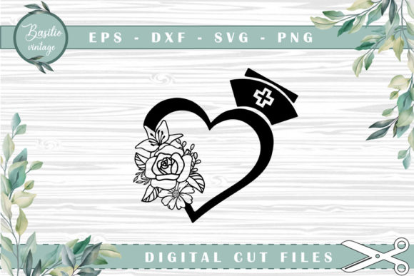 Nurse Hat Heart Floral Cutting Files for Graphics and Crafts