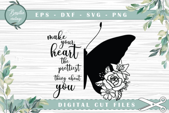 Pretty Heart Butterfly Floral Graphics for Crafts and Blogs
