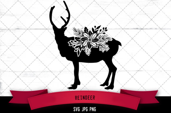 Reindeer Floral Graphics for Crafts and Branding