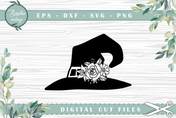Witch Hat Floral Halloween Cutting Files for Graphics and Crafts